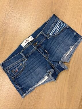 Y2K Hollister Ultra Low Rise Micro Denim Boho Cutoff Shorts Sequin Pocket